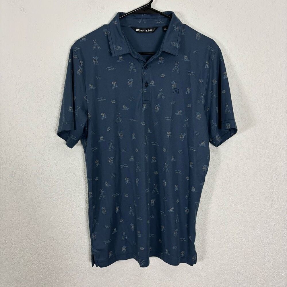 Travis‎ Mathew Blue Here For A Good Time Drinks Collared Golf Polo Top Men’s M